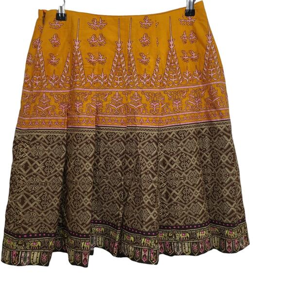 Tribal Bulgaria Womens Size 8‎ Floral 2-Tiered Pleated Skirt Orange Brown Boho - Picture 6 of 12